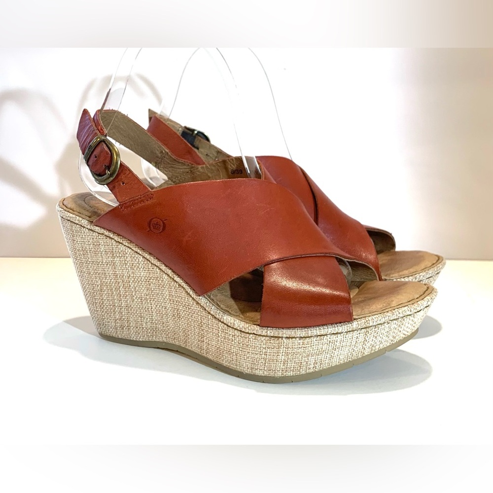 Born Leather Strappy Wedge Sandals Sz 8M